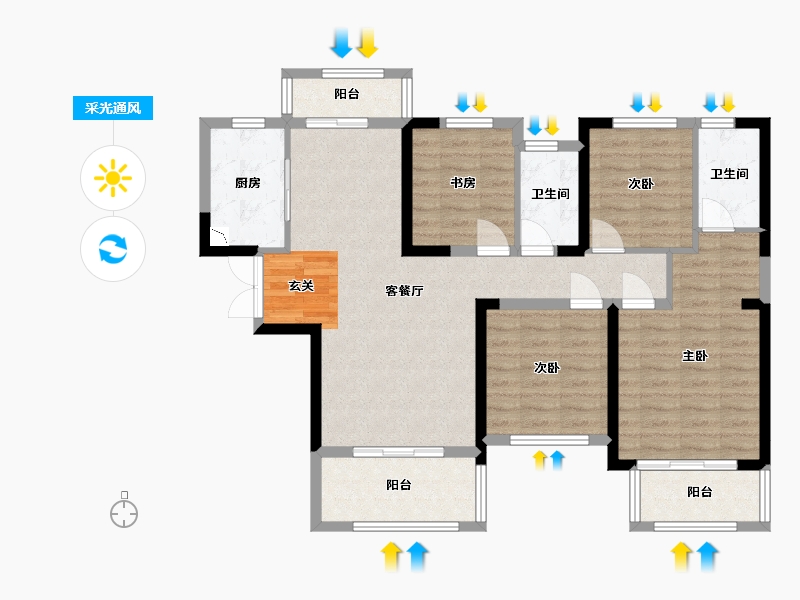 湖南省-长沙市-长房平和墅-100.25-户型库-采光通风