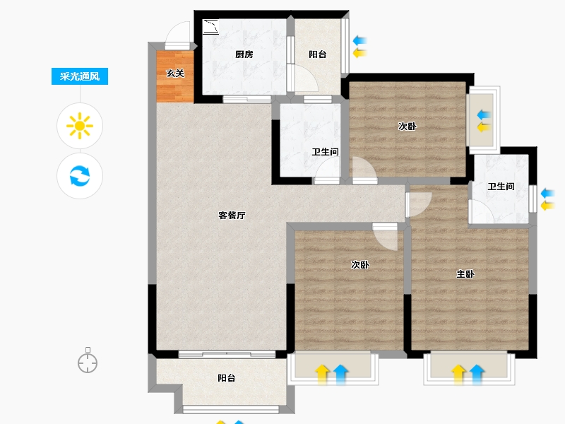 四川省-南充市-金龙佳苑-105.01-户型库-采光通风