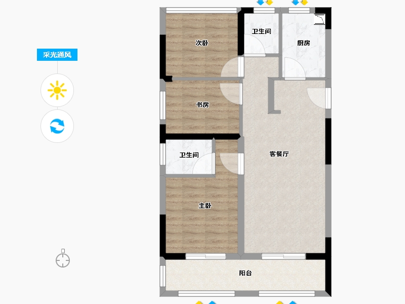 江苏省-苏州市-越秀江南悦府-74.25-户型库-采光通风