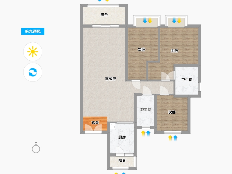 湖北省-武汉市-大华滨江天地三期铂金瑞府-99.25-户型库-采光通风