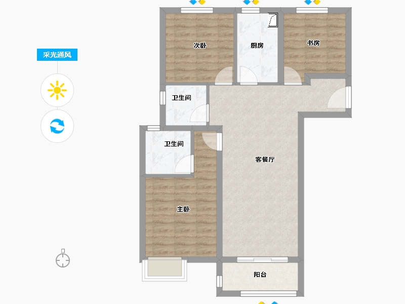 湖南省-长沙市-弘阳时光里-77.64-户型库-采光通风