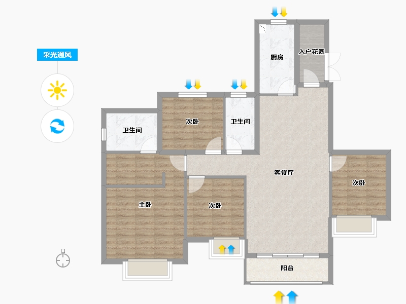 湖南省-长沙市-长沙恒大半山悦府-105.63-户型库-采光通风