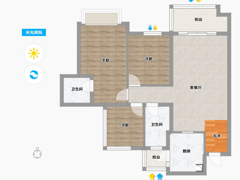 四川省-南充市-鸿通・翡翠城・紫曦府-80.64-户型库-采光通风