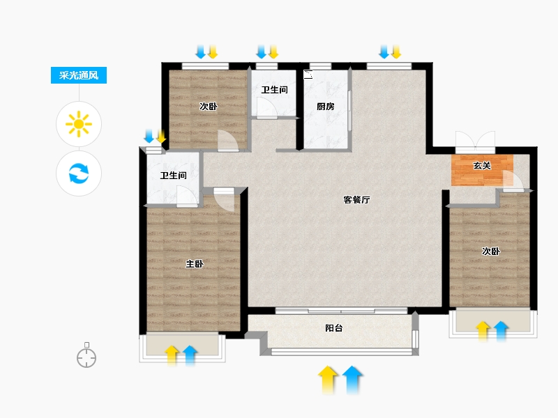 山东省-临沂市-儒辰�Z宸府-107.20-户型库-采光通风