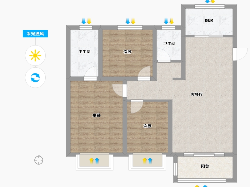 陕西省-西安市-当代嘉宝公园悦-79.87-户型库-采光通风