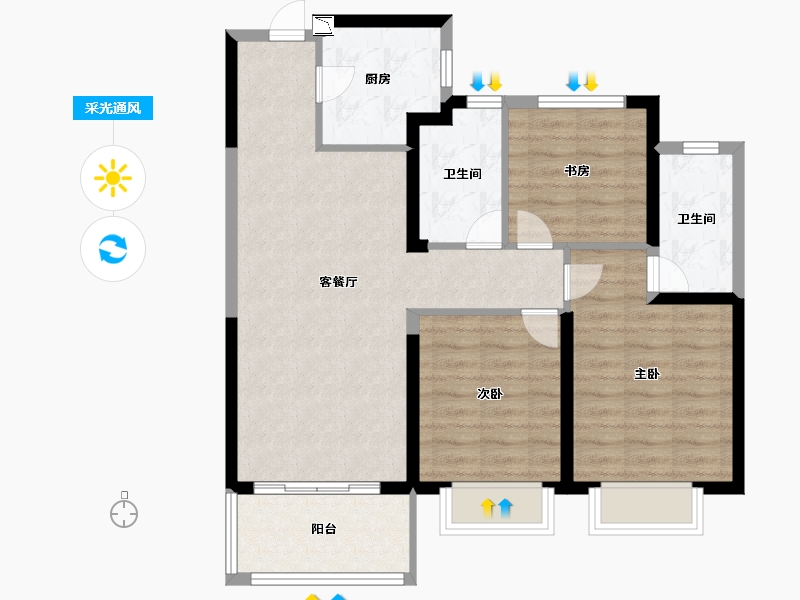 江苏省-无锡市-绿地西水晶社-82.68-户型库-采光通风