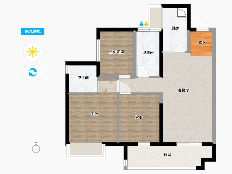 广东省-江门市-保利�h府-75.03-户型库-采光通风