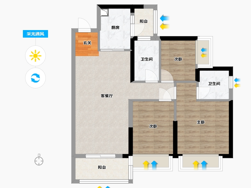 广东省-江门市-方圆・云山诗意（新会）-73.40-户型库-采光通风