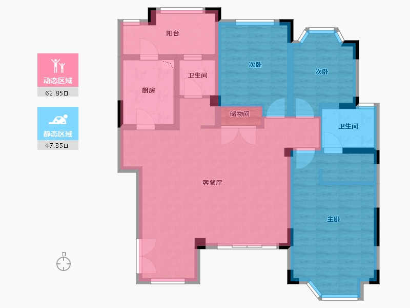 四川省-成都市-彭州海德花园-98.26-户型库-动静分区