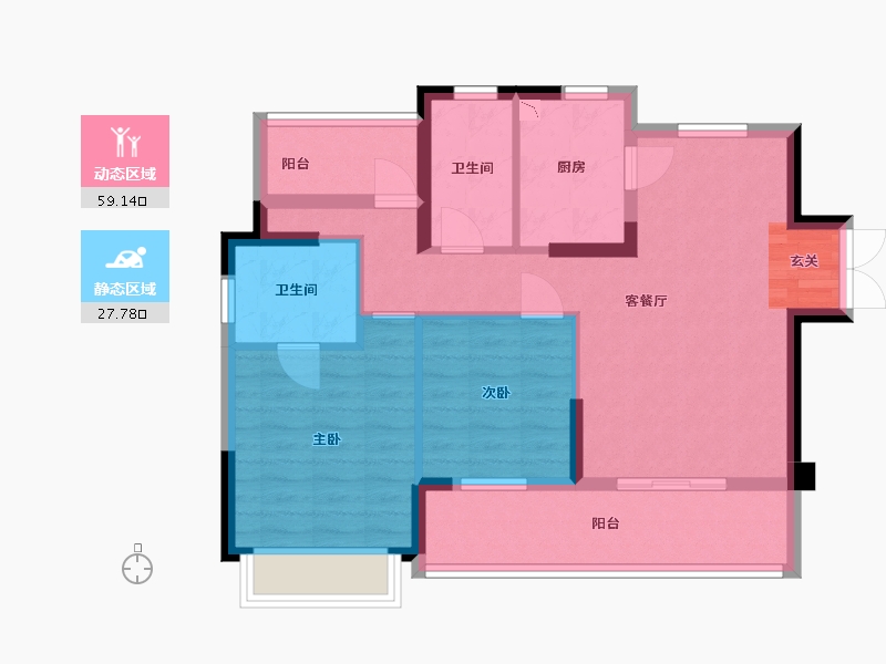 湖南省-衡阳市-弘阳昕悦府-76.85-户型库-动静分区