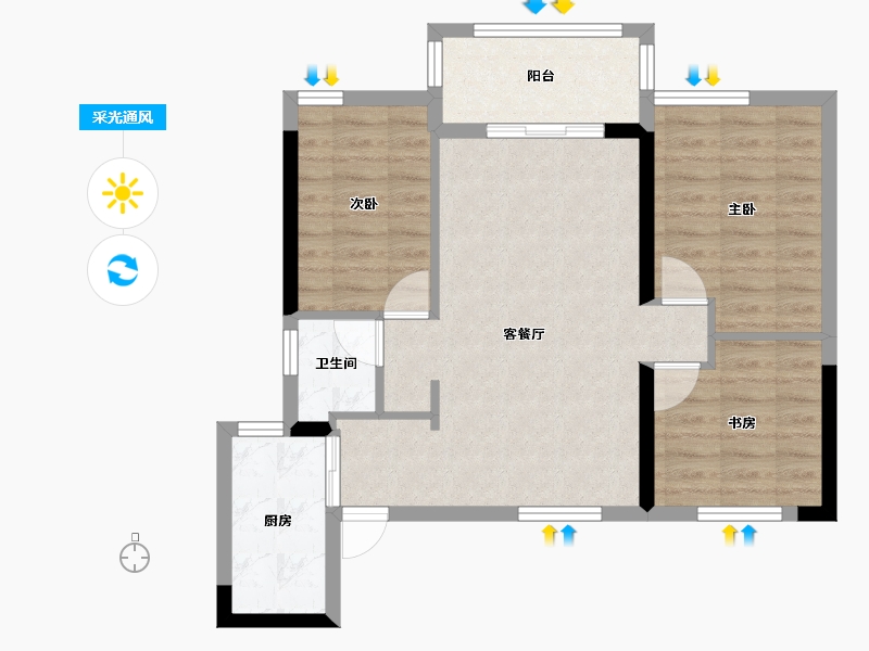 湖北省-十堰市-汉城时代-68.48-户型库-采光通风