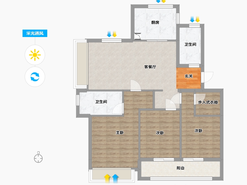 浙江省-舟山市-沁润公寓-91.75-户型库-采光通风