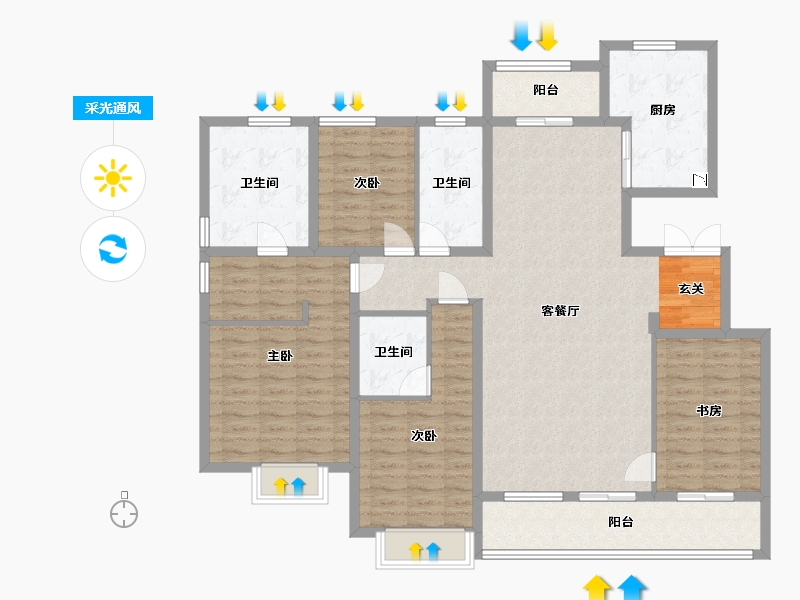 陕西省-西安市-融创・桃源府-136.81-户型库-采光通风