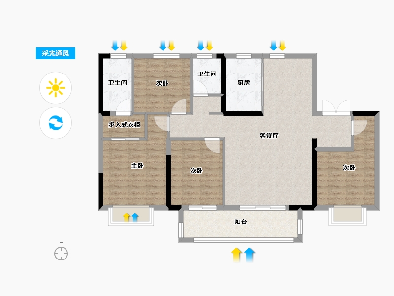 湖北省-宜昌市-金色华府-107.60-户型库-采光通风