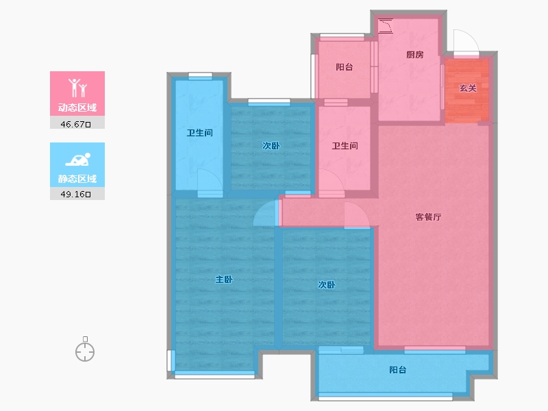 陕西省-西安市-陕建・荣华臻萃府-84.16-户型库-动静分区