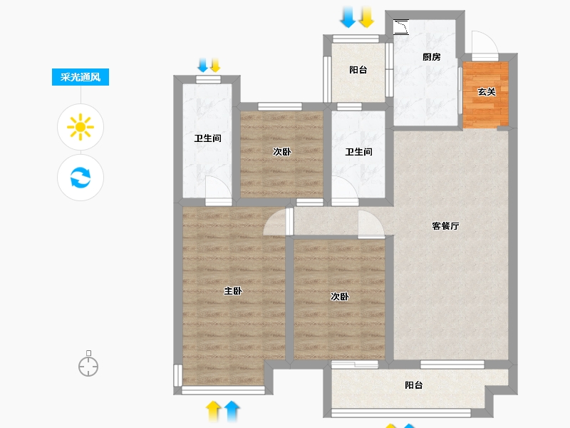 陕西省-西安市-陕建・荣华臻萃府-84.16-户型库-采光通风