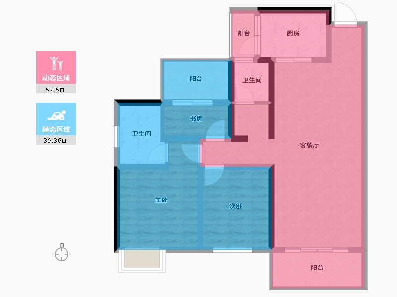 湖南省-长沙市-盛地东方芯府-85.78-户型库-动静分区