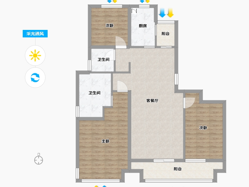 陕西省-西安市-陕建・荣华臻萃府-96.80-户型库-采光通风