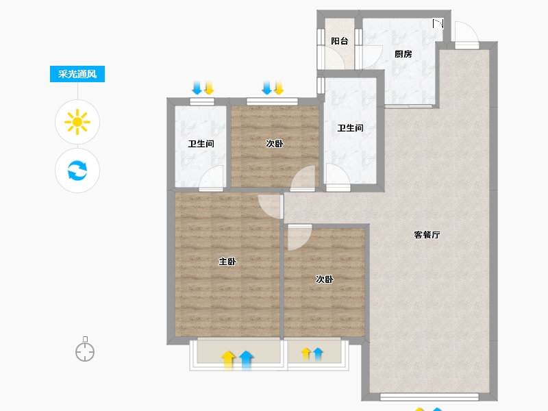 内蒙古自治区-呼和浩特市-呼和浩特恒大御府-90.31-户型库-采光通风