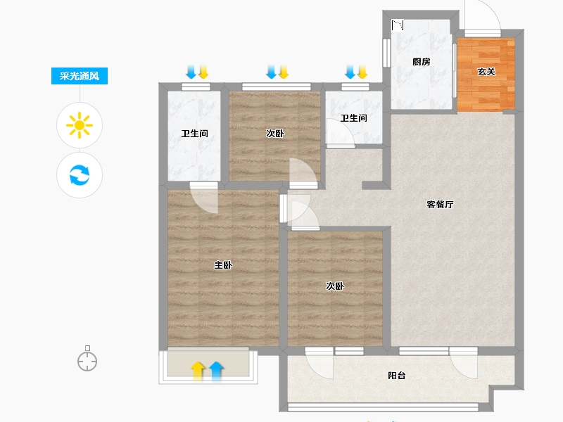 山东省-青岛市-越秀星汇城-85.60-户型库-采光通风