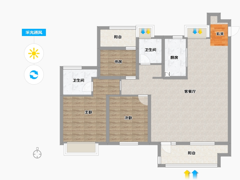 江苏省-南通市-融创荣润时代壹号-108.00-户型库-采光通风