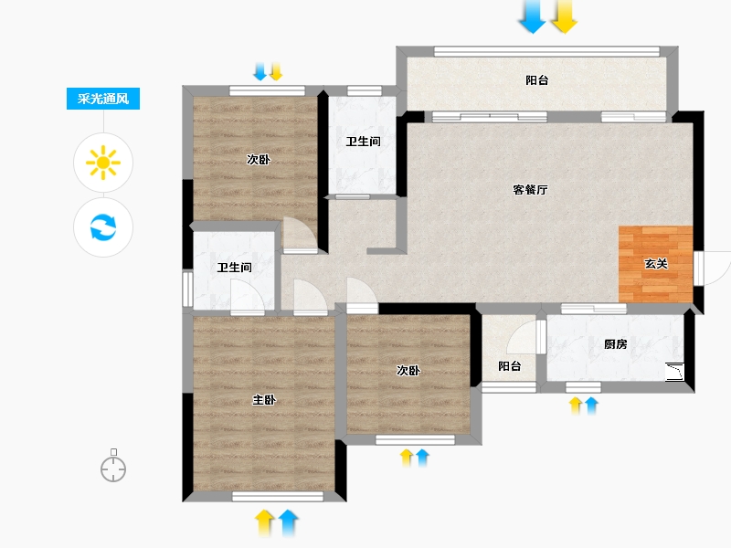 四川省-宜宾市-正黄・翡翠堂-85.85-户型库-采光通风