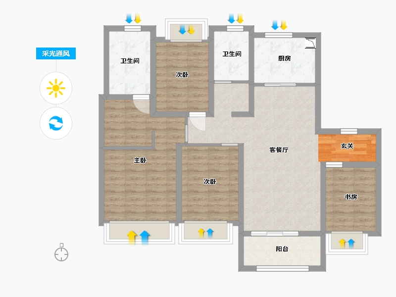 上海-上海市-葛洲坝融创虹桥玫瑰公馆-95.20-户型库-采光通风