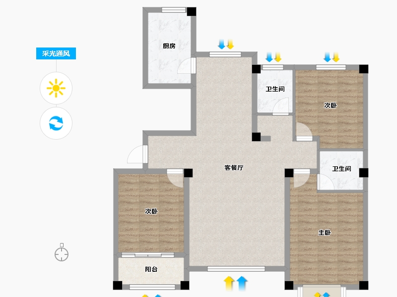 山东省-东营市-盛世瀚海-110.00-户型库-采光通风