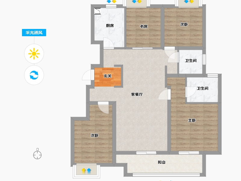 江苏省-扬州市-蓝湾臻园-93.60-户型库-采光通风