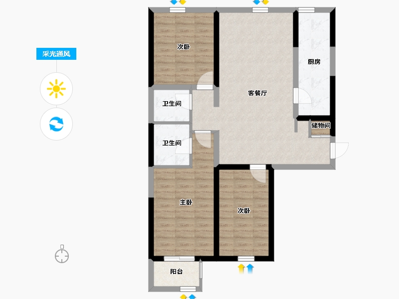 山西省-太原市-鹏程佳园-87.61-户型库-采光通风