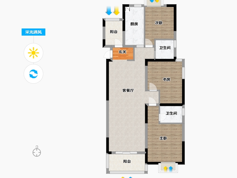 江苏省-扬州市-星地雅苑-107.21-户型库-采光通风