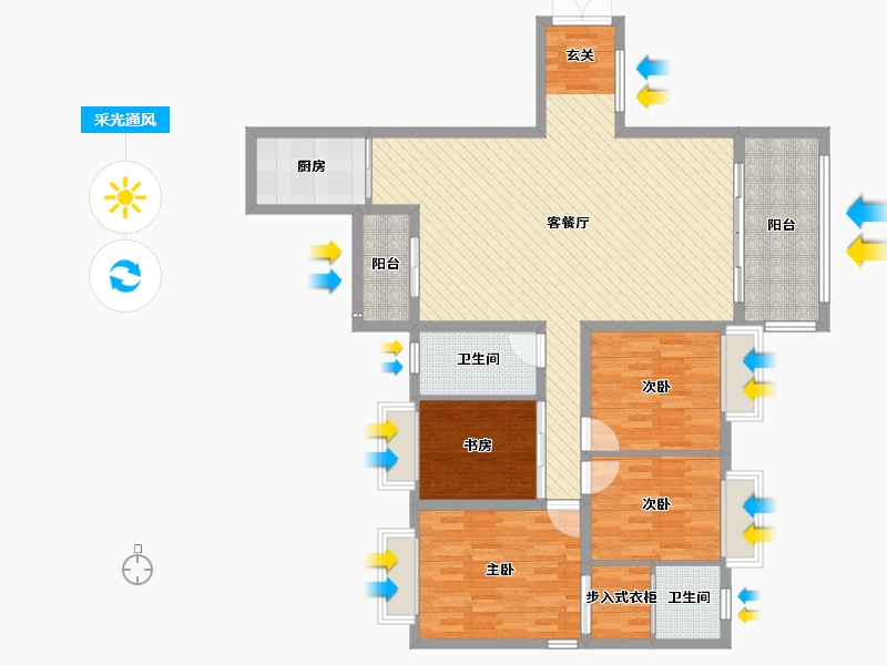 海南省-海口市-四季华庭阳光华府-120.47-户型库-采光通风