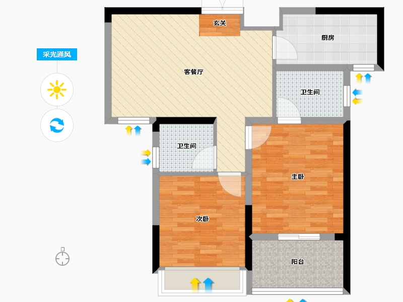 湖北省-黄石市-恒大锦绣磁湖-69.00-户型库-采光通风