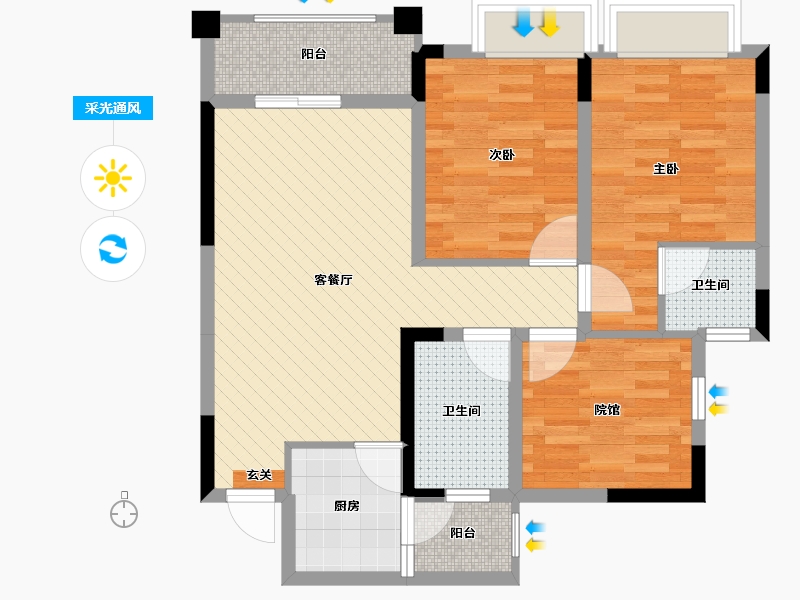 四川省-广安市-御景新城4号楼-73.61-户型库-采光通风