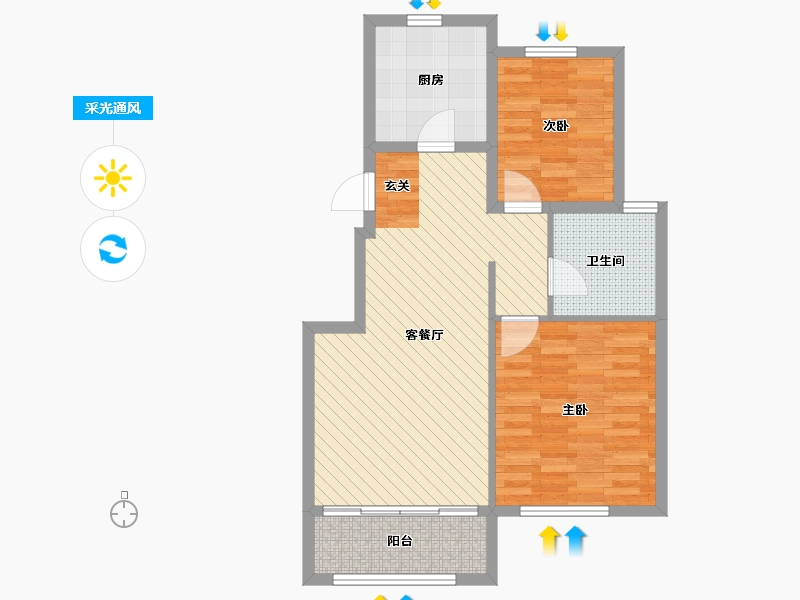 山东省-烟台市-桦林颐和苑-71.00-户型库-采光通风