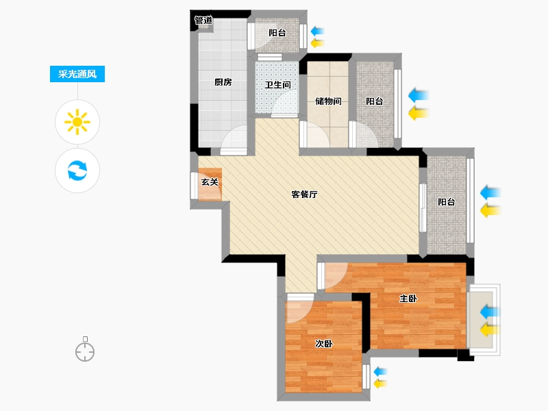 重庆-重庆市-金科中央华府-61.88-户型库-采光通风