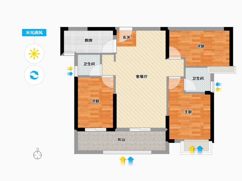 湖北省-武汉市-香榭花都-80.14-户型库-采光通风