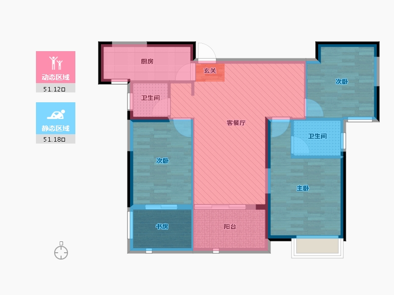 湖南省-湘潭市-湾田九华湖壹号-90.34-户型库-动静分区