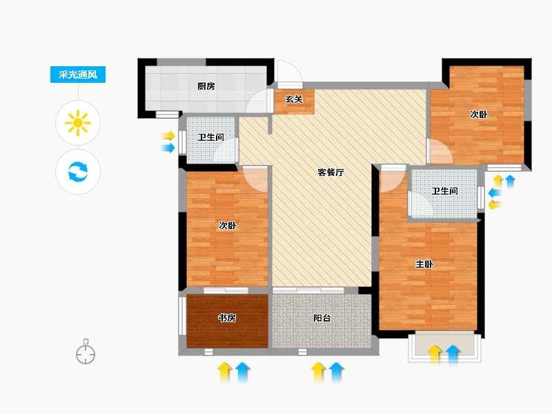 湖南省-湘潭市-湾田九华湖壹号-90.34-户型库-采光通风