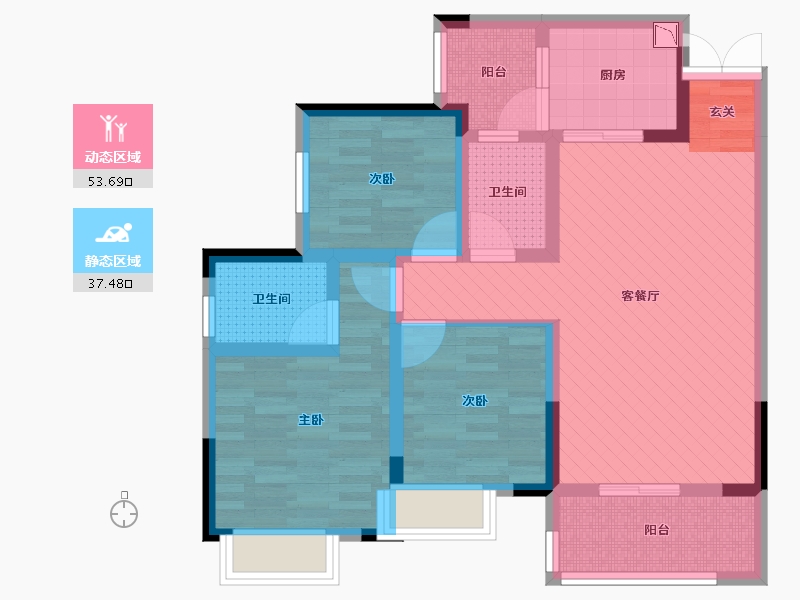 重庆-重庆市-隆鑫中央大街-77.89-户型库-动静分区