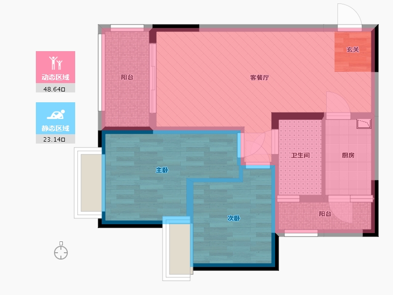 重庆-重庆市-绿地海棠湾-61.55-户型库-动静分区