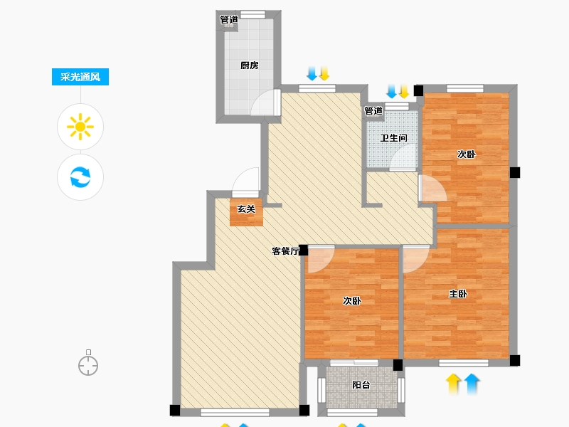 浙江省-宁波市-众安山水院-87.20-户型库-采光通风