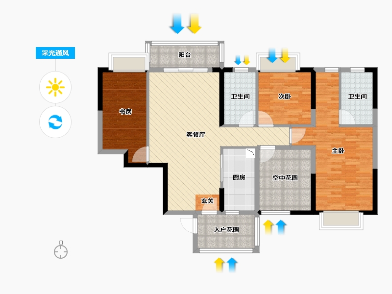 广东省-江门市-珠江御景山庄-113.78-户型库-采光通风