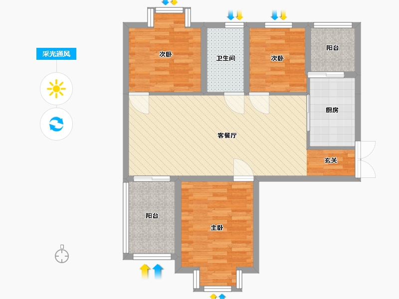 山东省-烟台市-万和城-75.29-户型库-采光通风