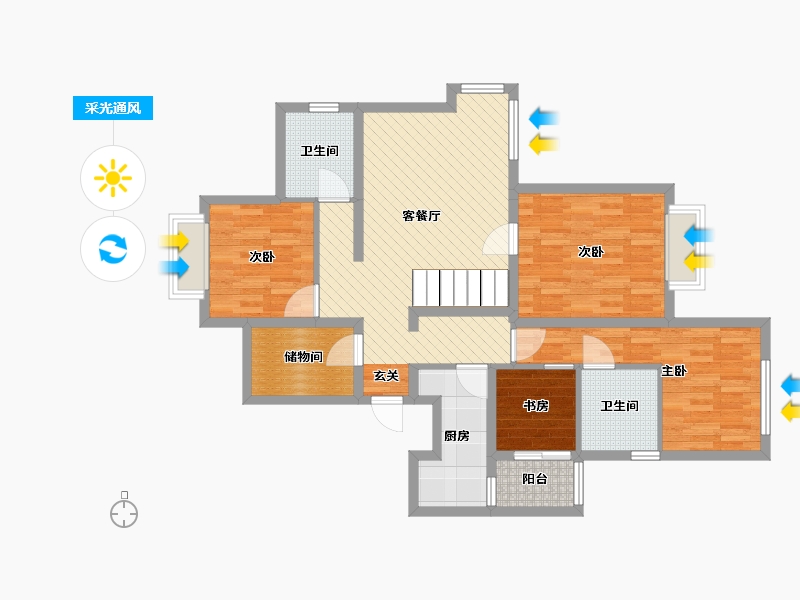 上海-上海市-绿地东岸涟城南岸-93.86-户型库-采光通风