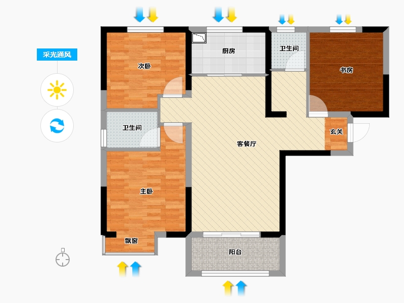 河南省-洛阳市-君悦蓝庭-91.48-户型库-采光通风