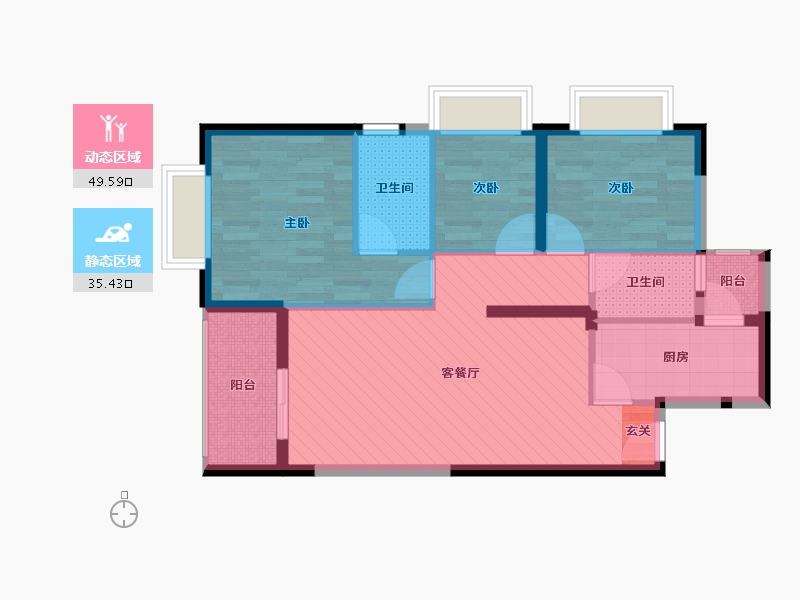 陕西省-西安市-西安印象城公寓龙首原地铁站店-74.74-户型库-动静分区