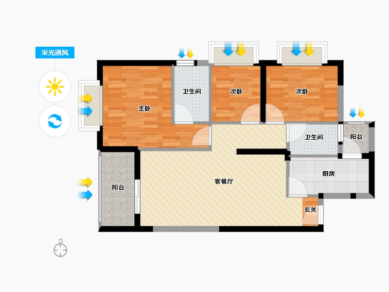 陕西省-西安市-西安印象城公寓龙首原地铁站店-74.74-户型库-采光通风