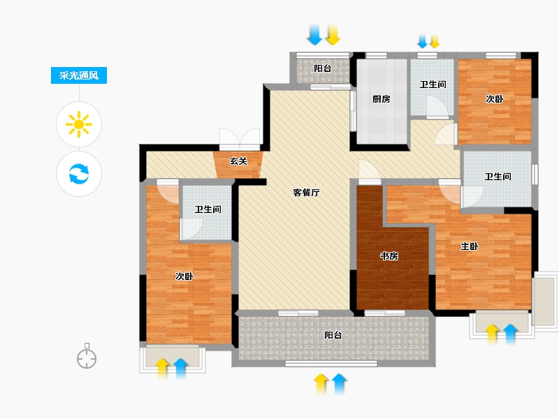 陕西省-西安市-翡丽曲江-128.33-户型库-采光通风