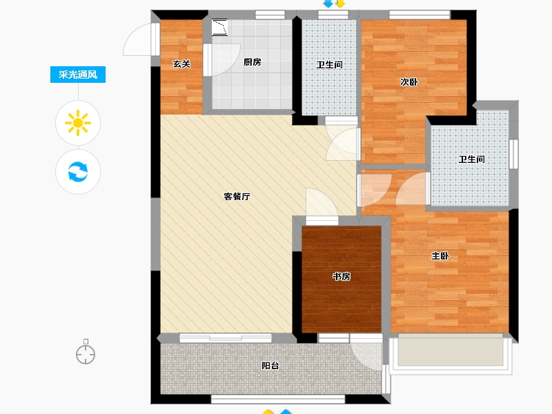 广东省-珠海市-华发峰尚-75.24-户型库-采光通风